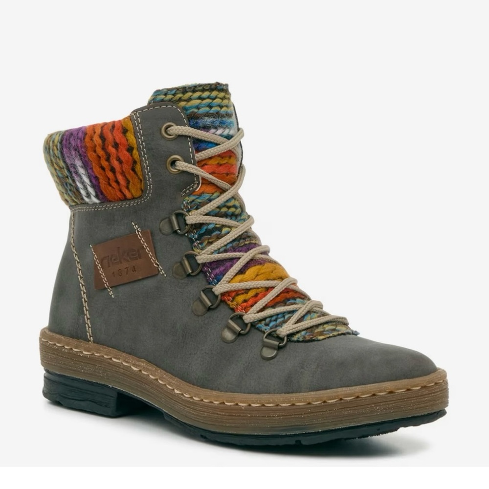 Rieker Women's Gray and Multicolor Combat Boots Felicitas 43 Bootie Size 8